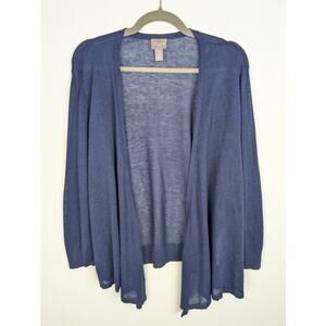 Chico's Cardigan Sweater Waterfall Airy Breezy Coastal Beach Boho Blue Size XL